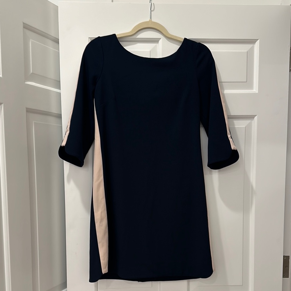 Vince Camuto Blue Sheath Dress 3/4 Cuffed Sleeves Crew Neck